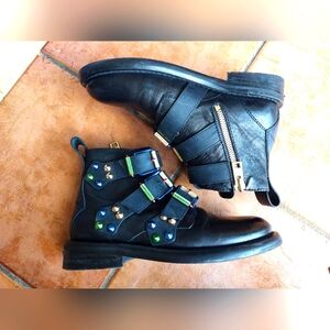 Zadig & Voltaire Black Leather Ankle Boots with Colorful Straps - US38 - New